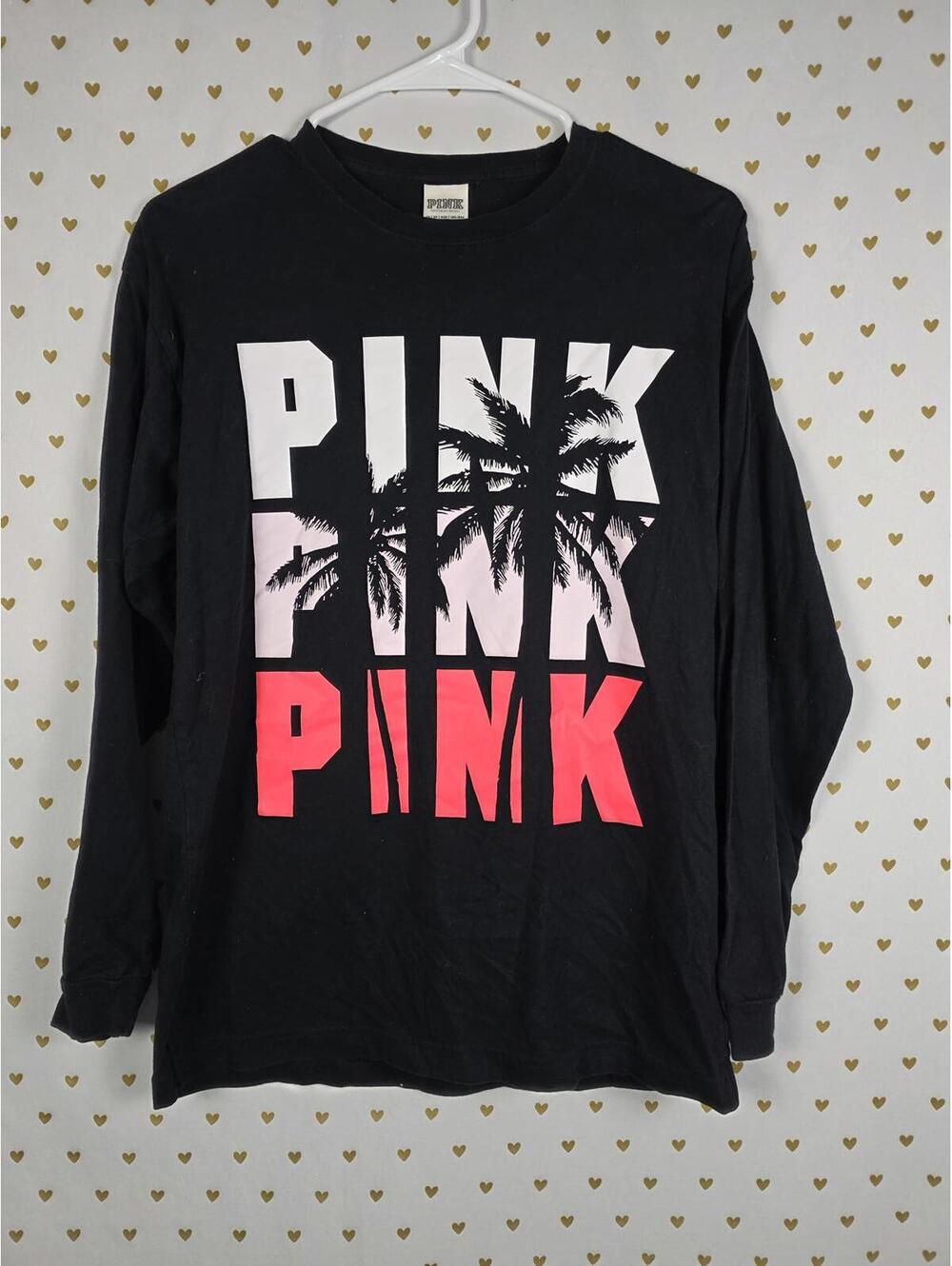 Victorias Secret PINK Palm Tree Campus Tee Shirt Gradient XS OVERSIZED